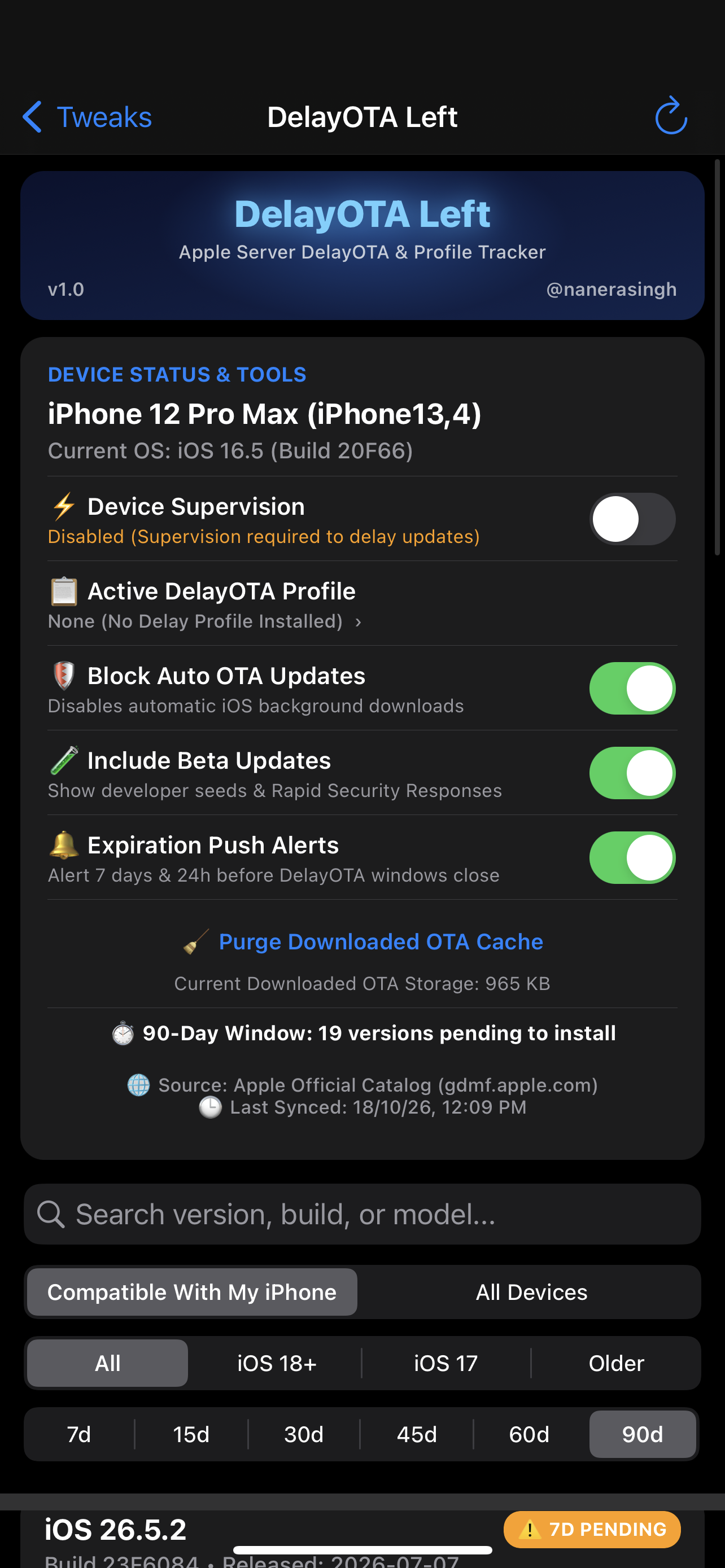 DelayOTA Left Settings & Tools